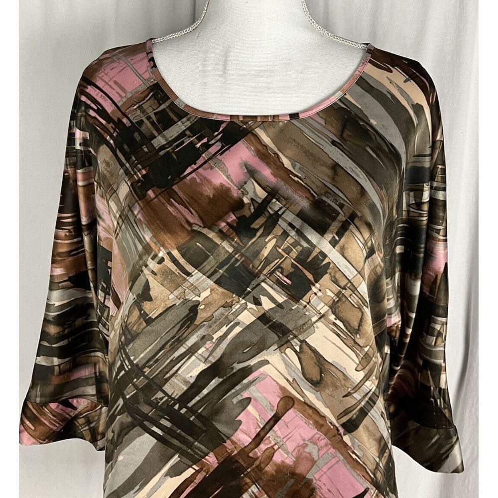 Chicos Size 0 Satin Blouse Dolman 3/4 Sleeves Boatneck Top - Picture 3 of 6